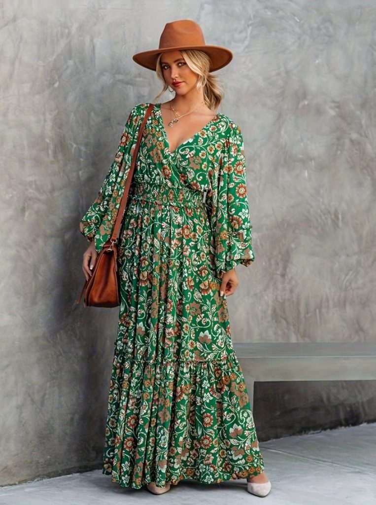 Boho Floral V-Neck Maxi Dress