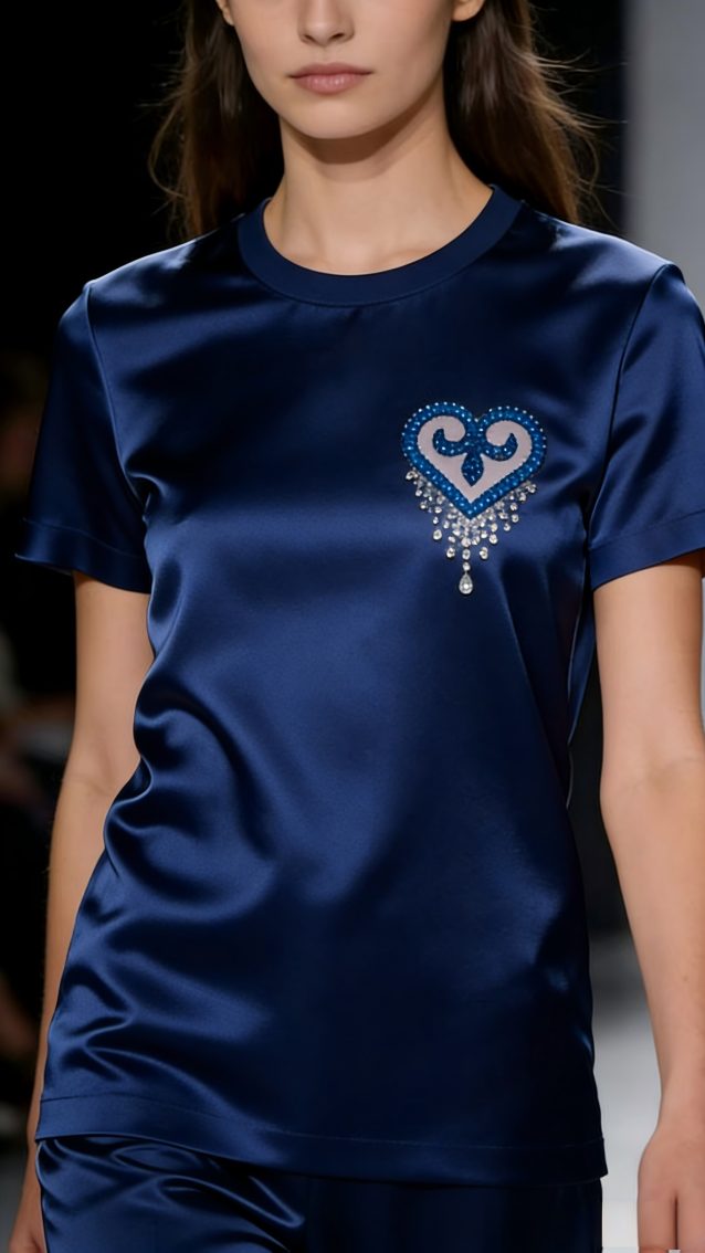 Navy Satin Heart Graphic Tee