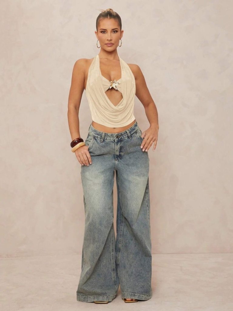 Ivory Halter Draped Crop Top