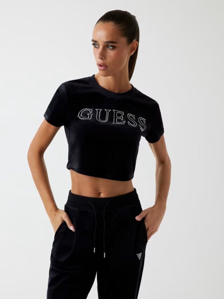 Black Velvet Cropped T-Shirt