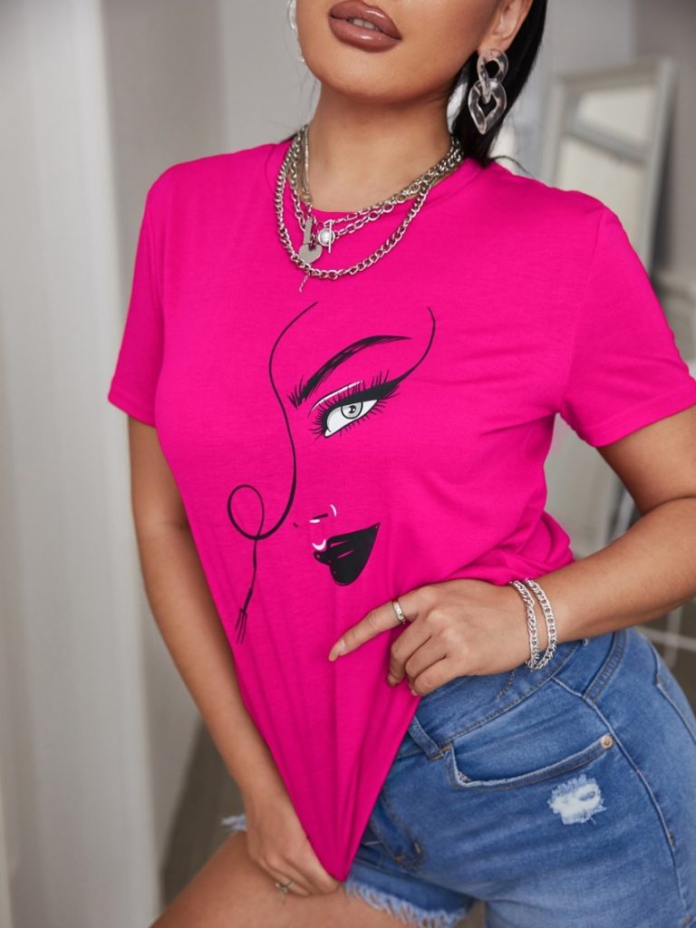 Cartoon Dog Print Round T-Shirt