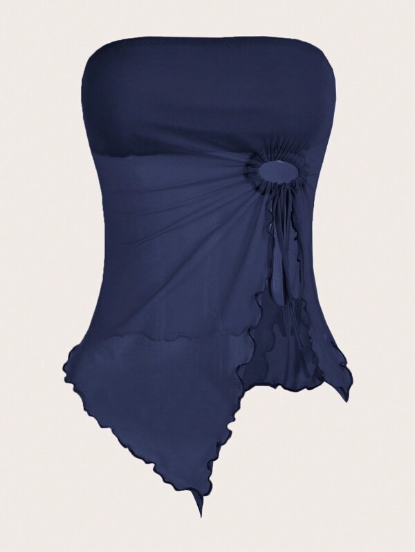 Y2K Ruched Asymmetric Cotton Top