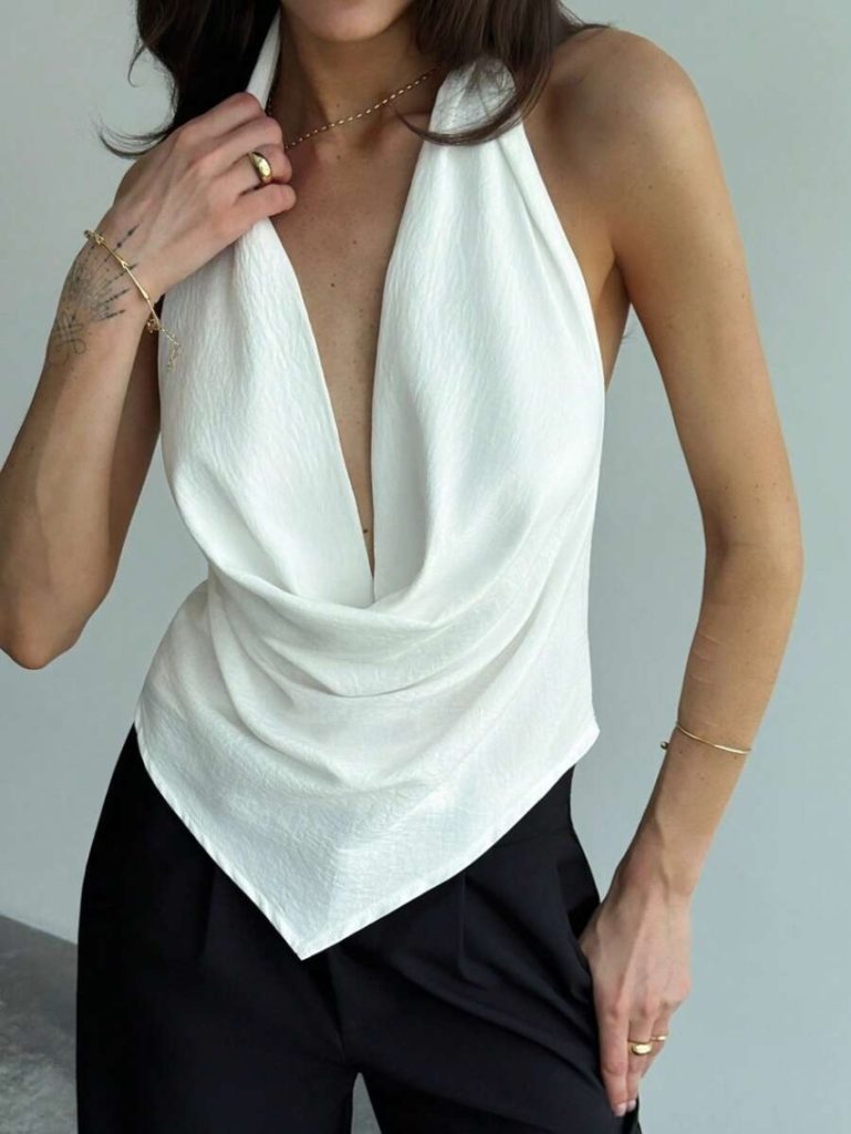 Halter Neck Asymmetric Hem Camisole