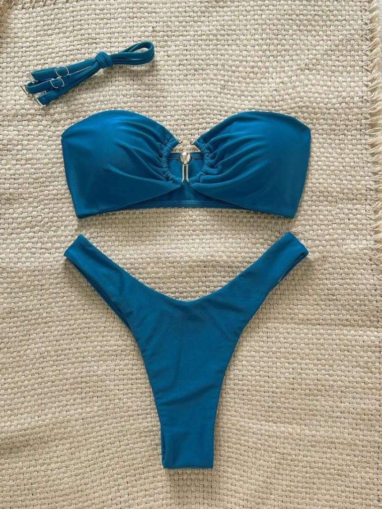 Blue Beaded Bikini Swimsuit Set