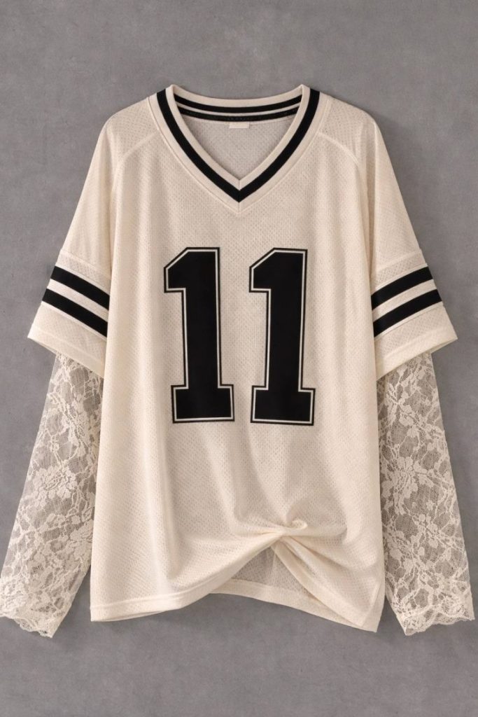 Cream Varsity Graphic Lace Tee