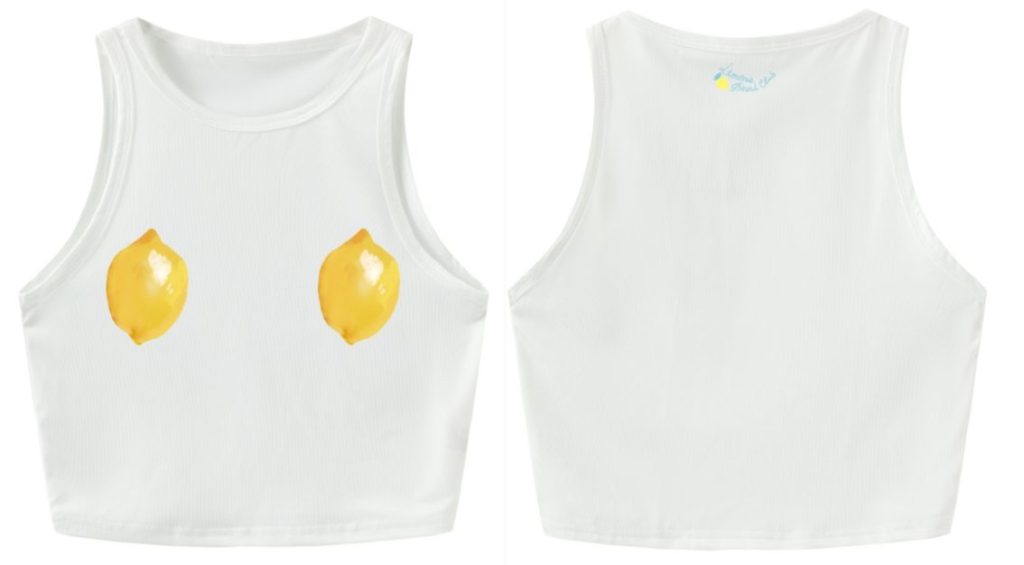 White Lemon Print Crop Tank