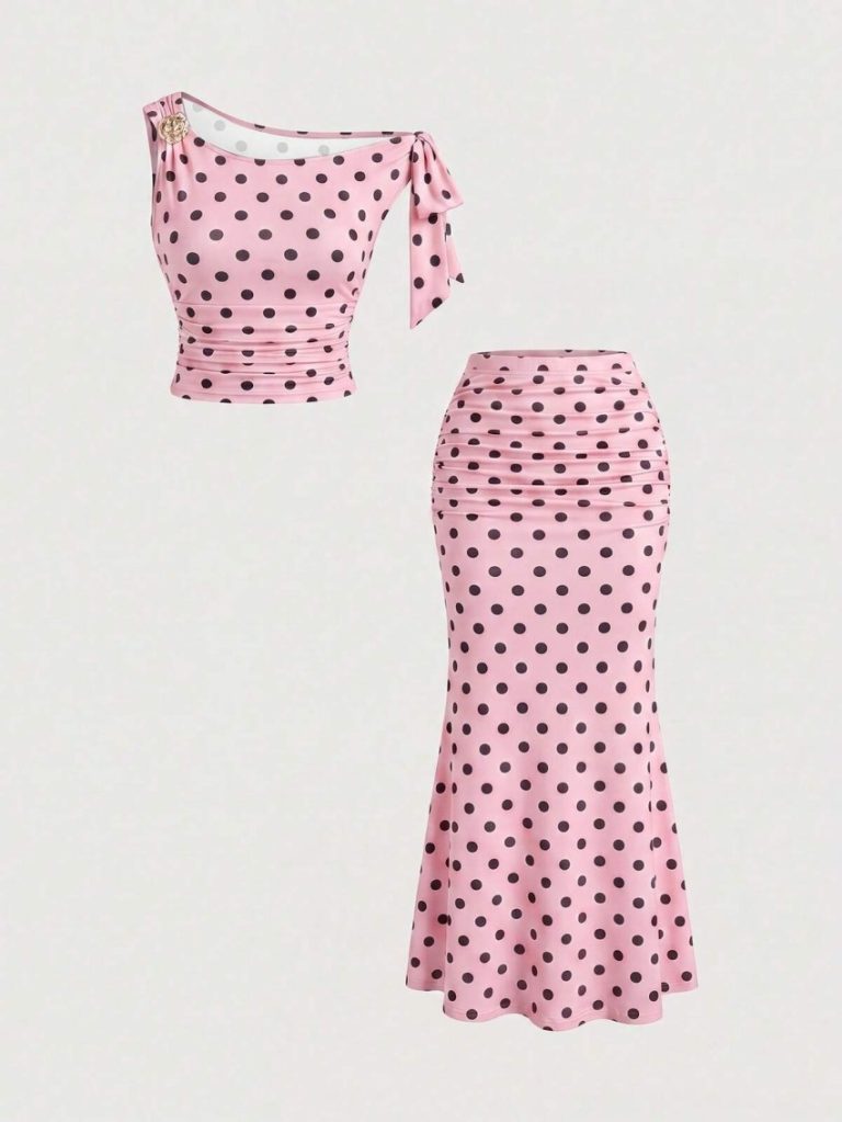 Polka Dot One-Shoulder Mermaid Set