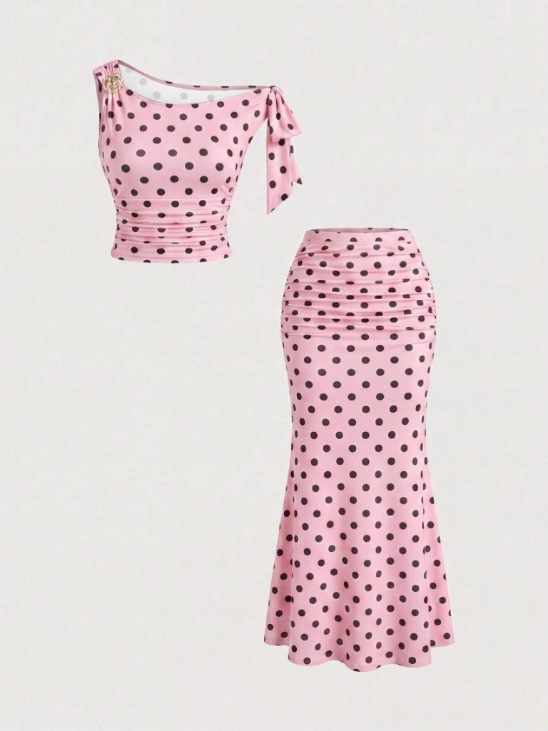 Polka Dot One-Shoulder Mermaid Set
