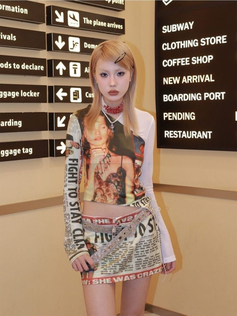 Y2K Graphic Crop Skirt Set
