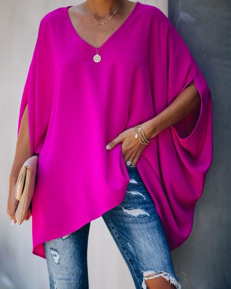 Casual Batwing Sleeve V-Neck Top