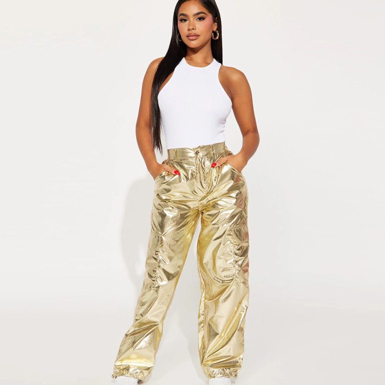Gold Metallic Cargo Pants