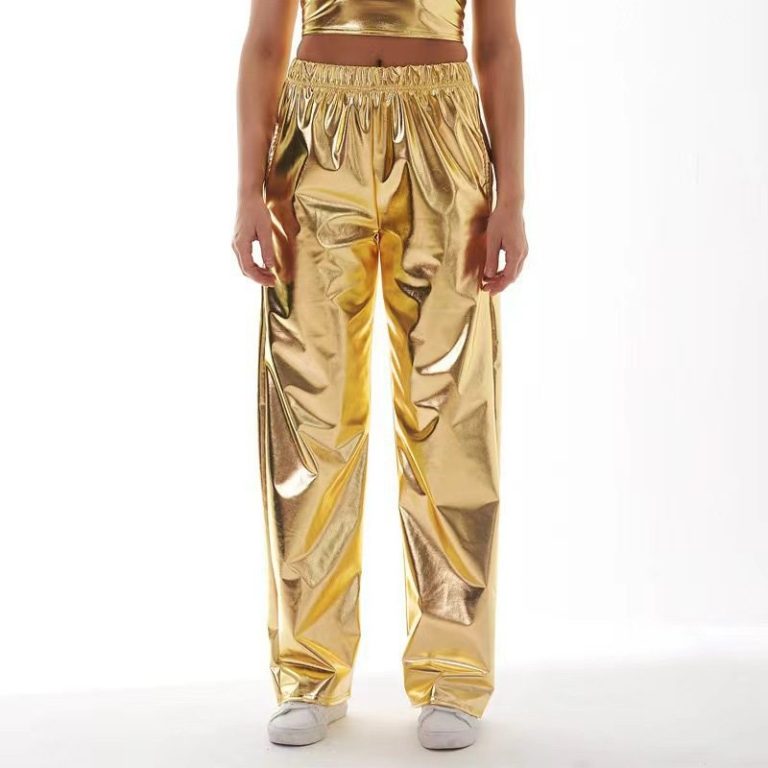 Gold Metallic Wide-Leg Pants