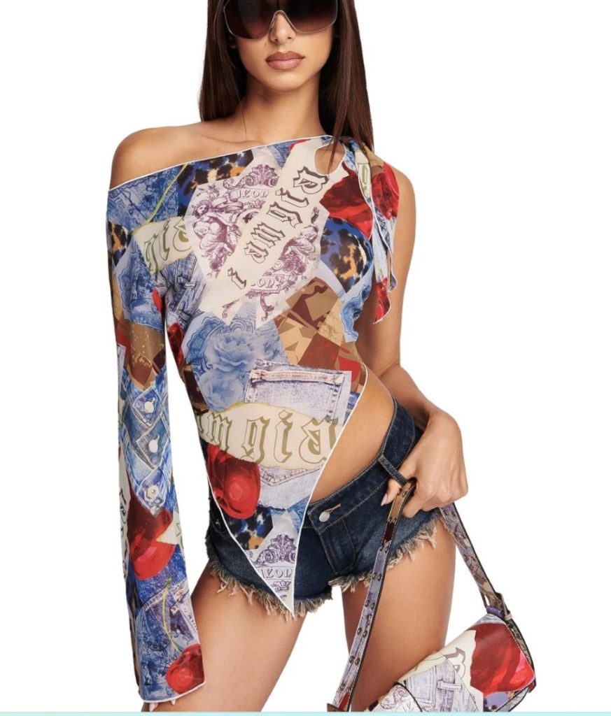 Y2K Asymmetric Collage Print Top
