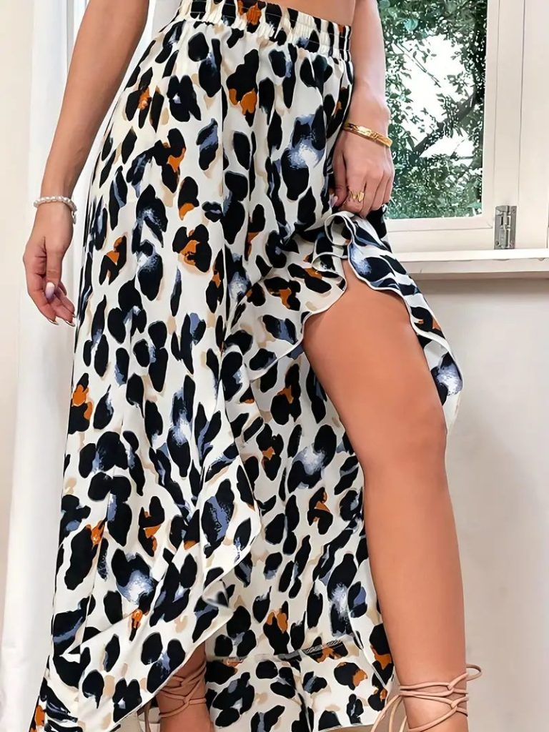 Leopard Print Ruffle Maxi Skirt