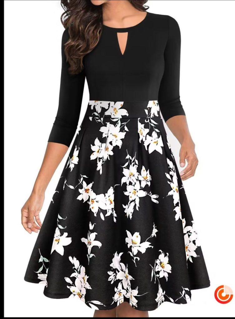 Elegant Floral Keyhole Midi Dress
