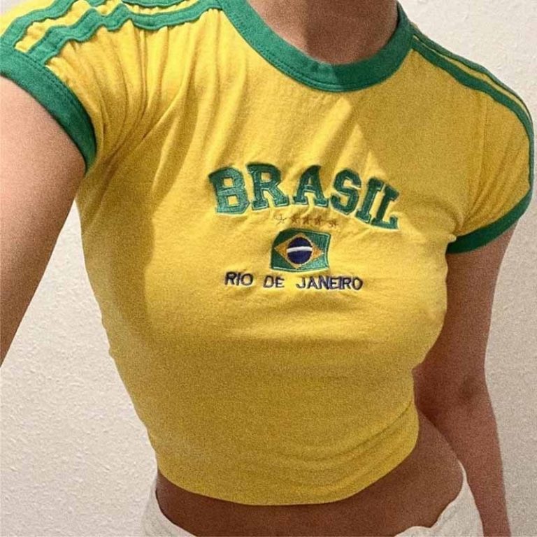 Yellow Brasil Graphic Crop Tee