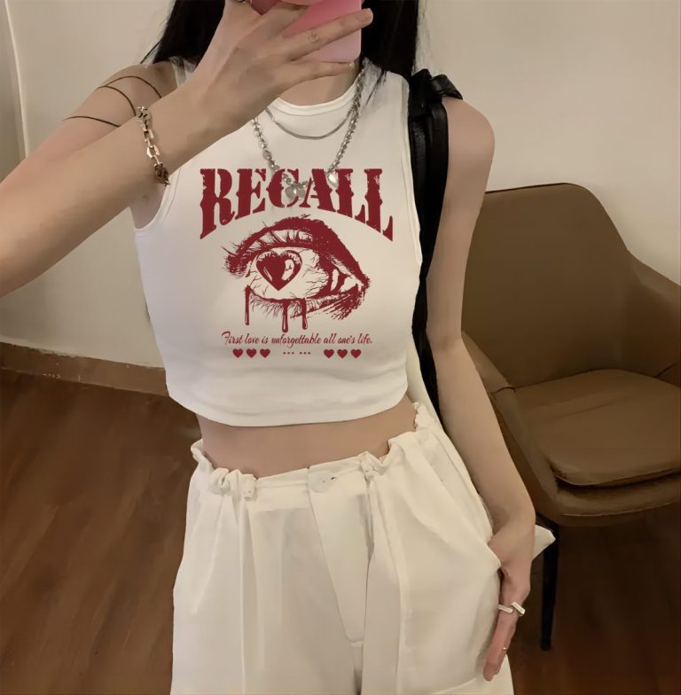 Red Music Print Sleeveless Top