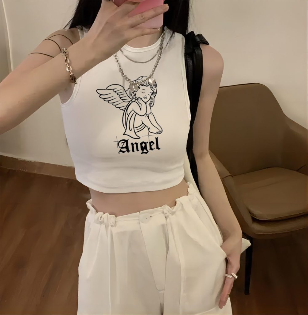 Beige Butterfly Print Crew Tee