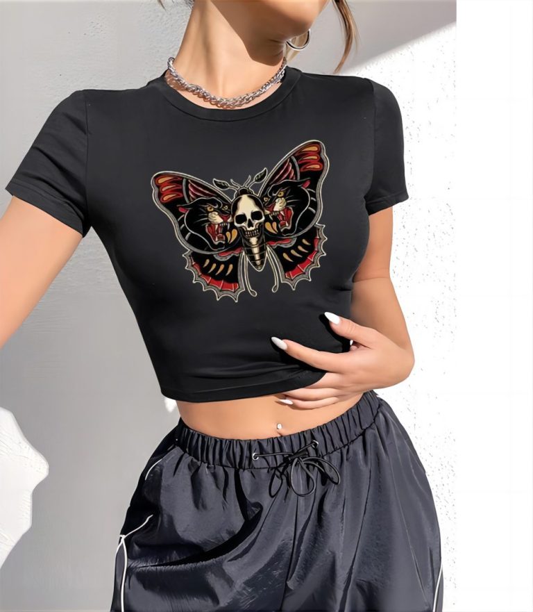 Multicolor Butterfly Print Collared Top