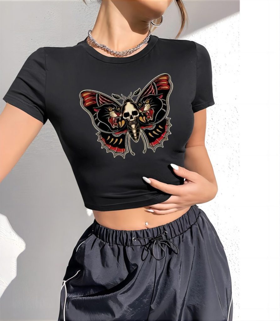 Multicolor Butterfly Print Collared Top