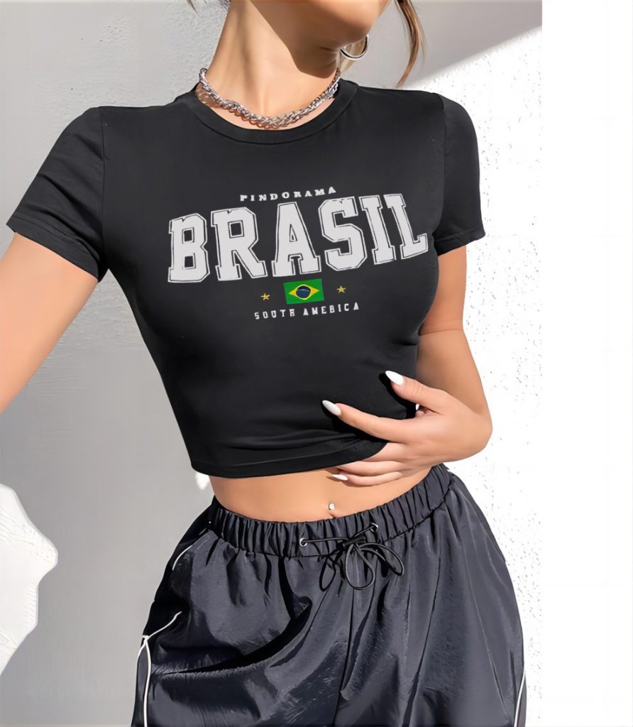 Green Letter Print V-Neck Tee