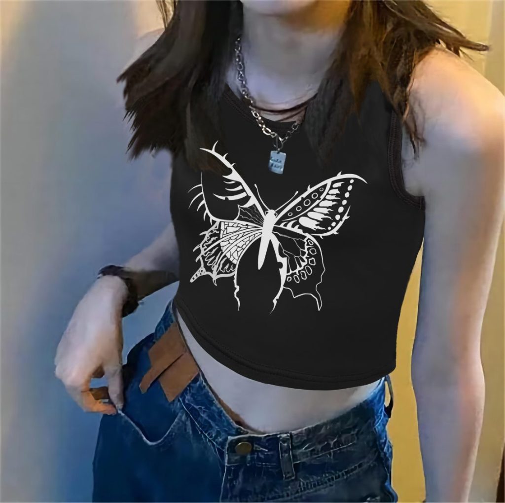 Butterfly Print Halter Sleeveless Top