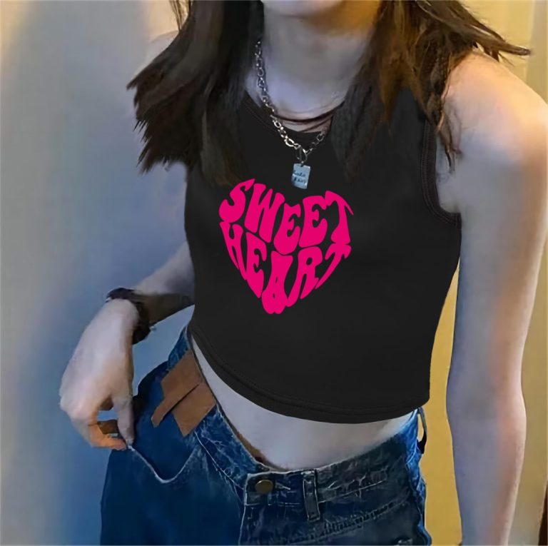 Pink Music Print Sleeveless Top