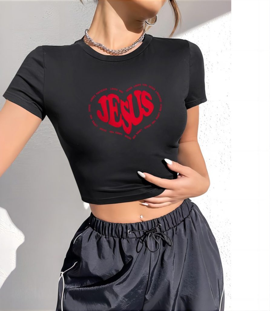 Red Heart Print Off-Shoulder Top