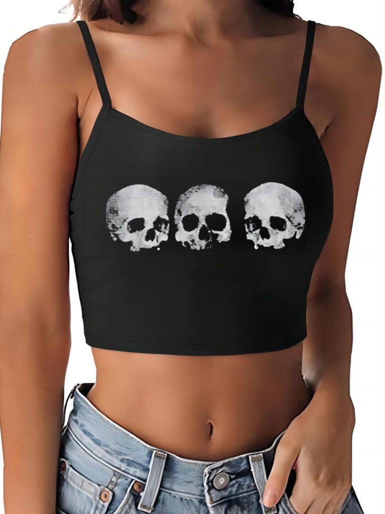 Black Skull Print Top