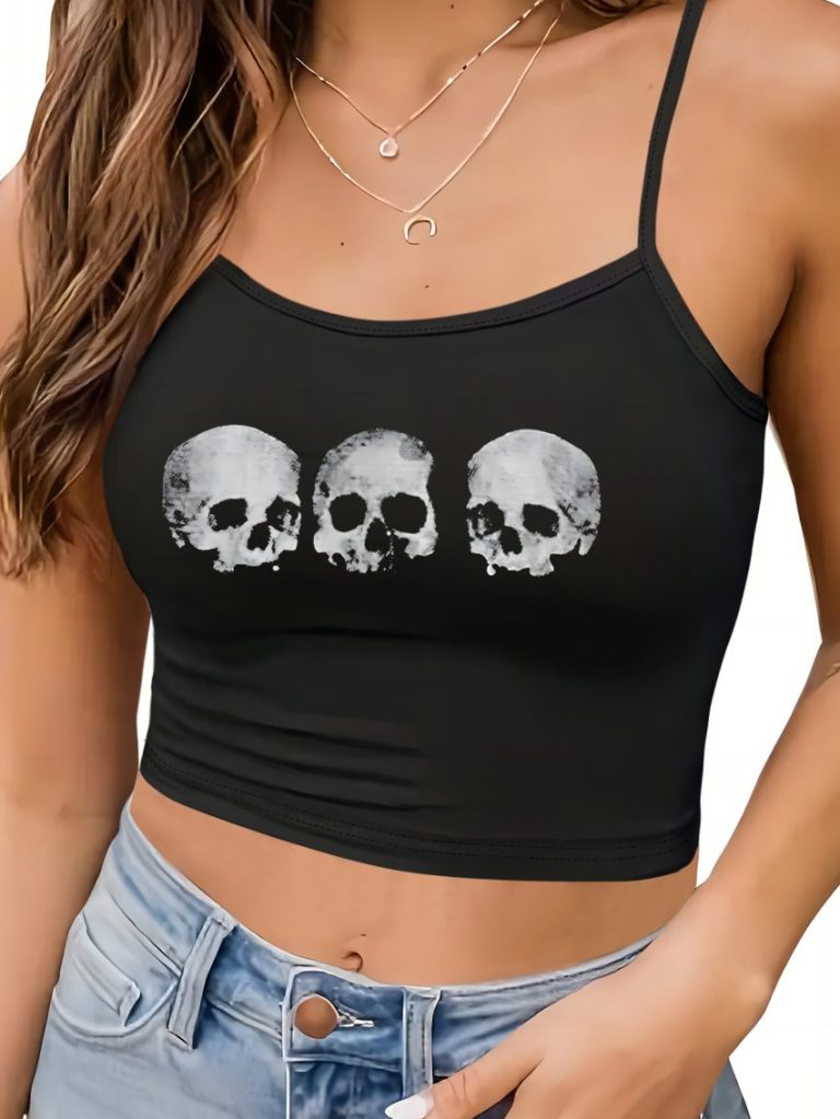 White Skull Print Halter Top