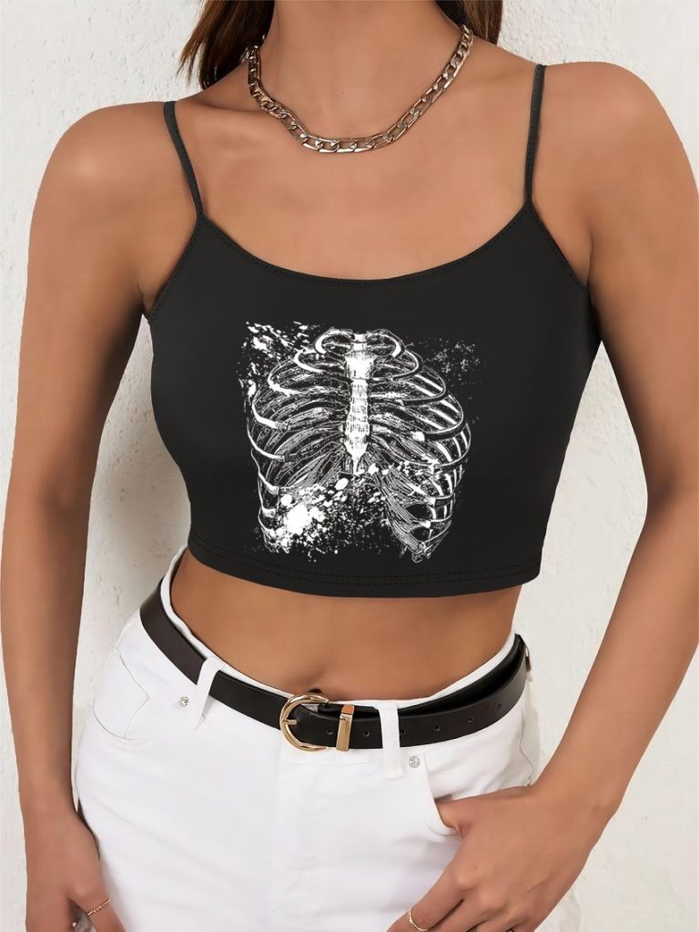 Brown Skull Print Halter Top