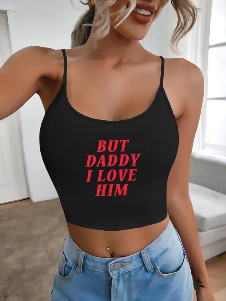 Black Letter Print V-Neck Top