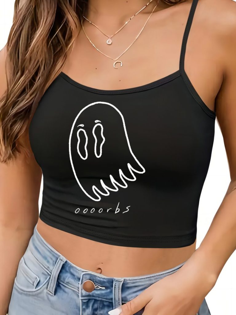 Black Smiley Print V-Neck Top
