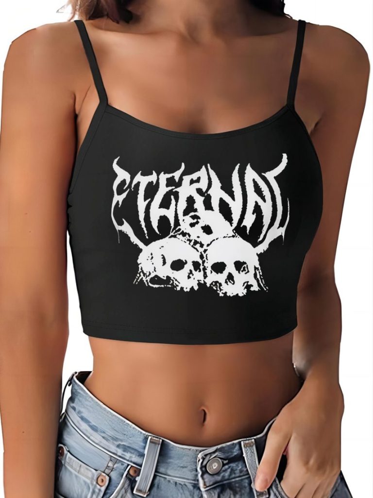 Gray Skull Print Collared Top