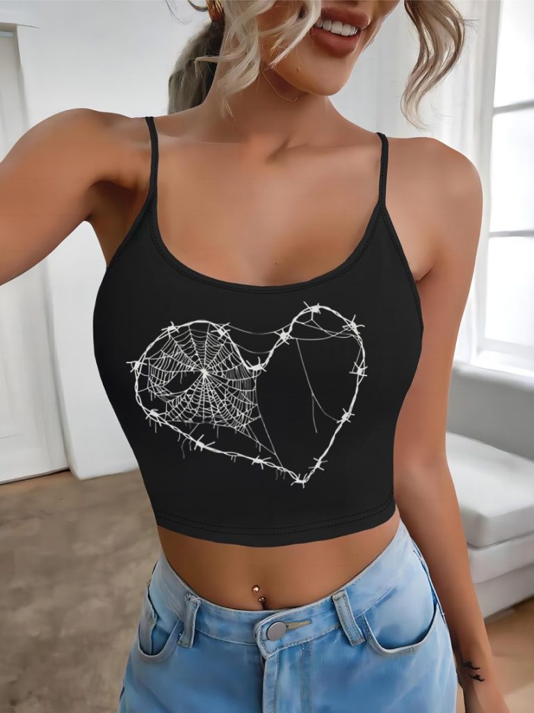 Gray Heart Print V-Neck Top