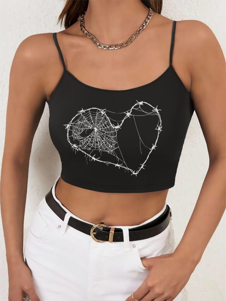 White Heart Print Halter Top
