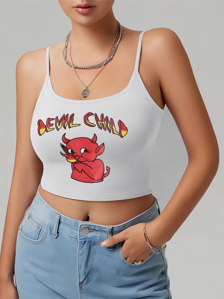 Red Cartoon Print V-Neck Top