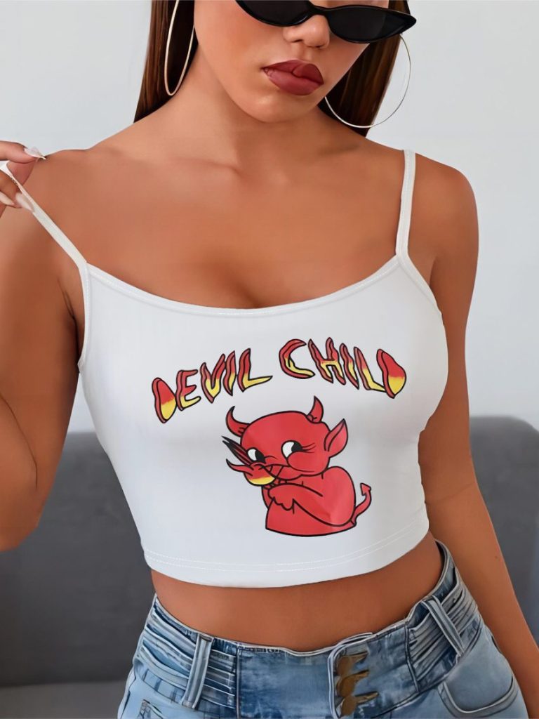 Cartoon Print V-Neck Top