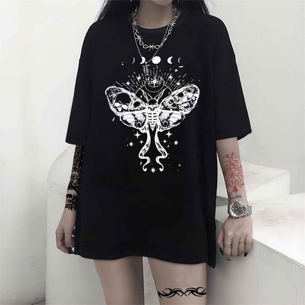 Black Butterfly Print Crew Tee