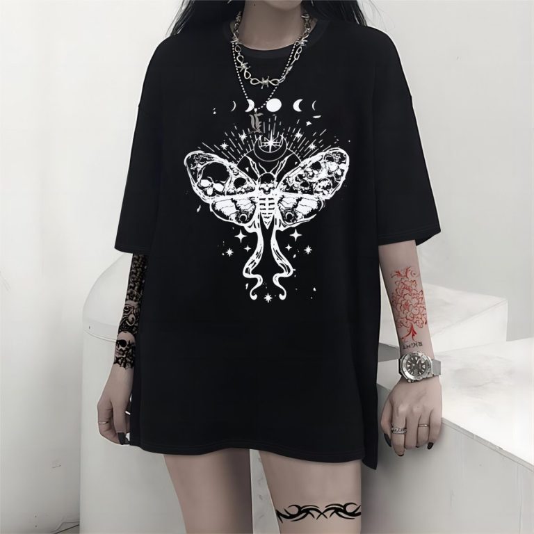 Black Butterfly Print Crew Tee