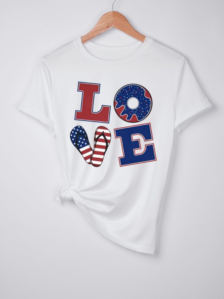 Beige Flag Print Crew Tee