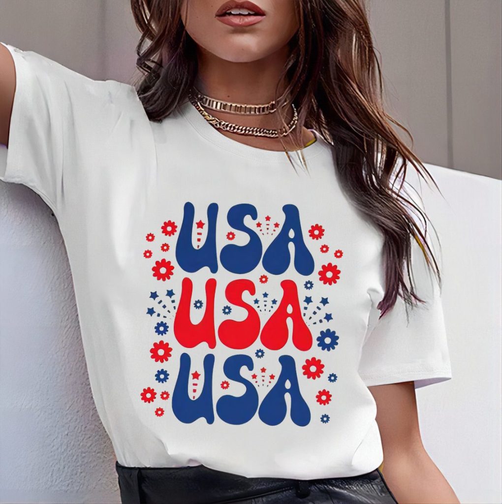 Flag Print Collared Tee