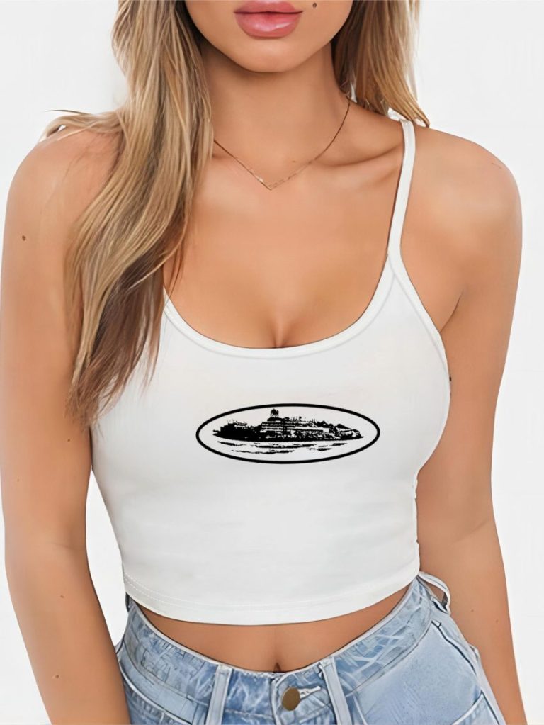 White Smiley Print V-Neck Top