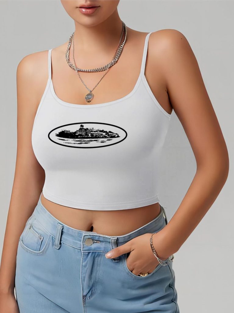 White Music Print V-Neck Top