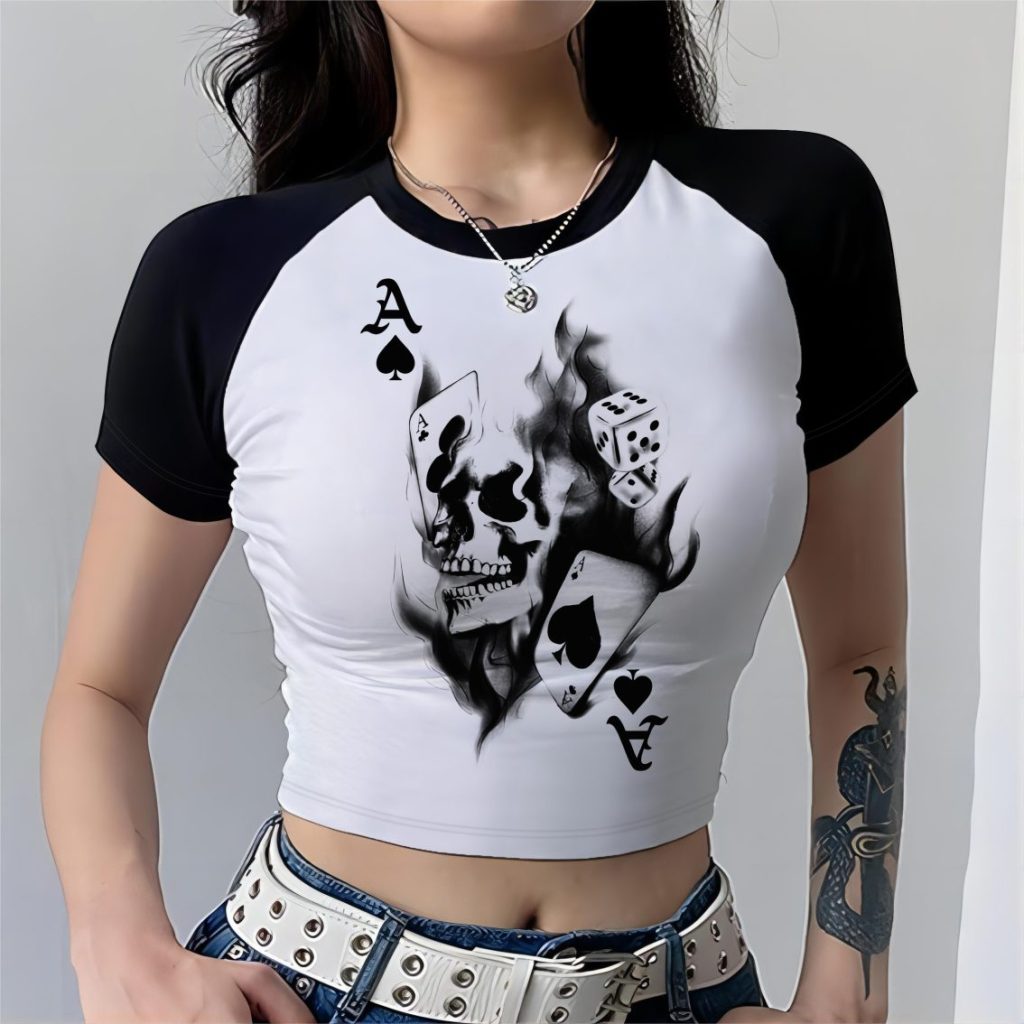 Gray Skull Print Crew Tee