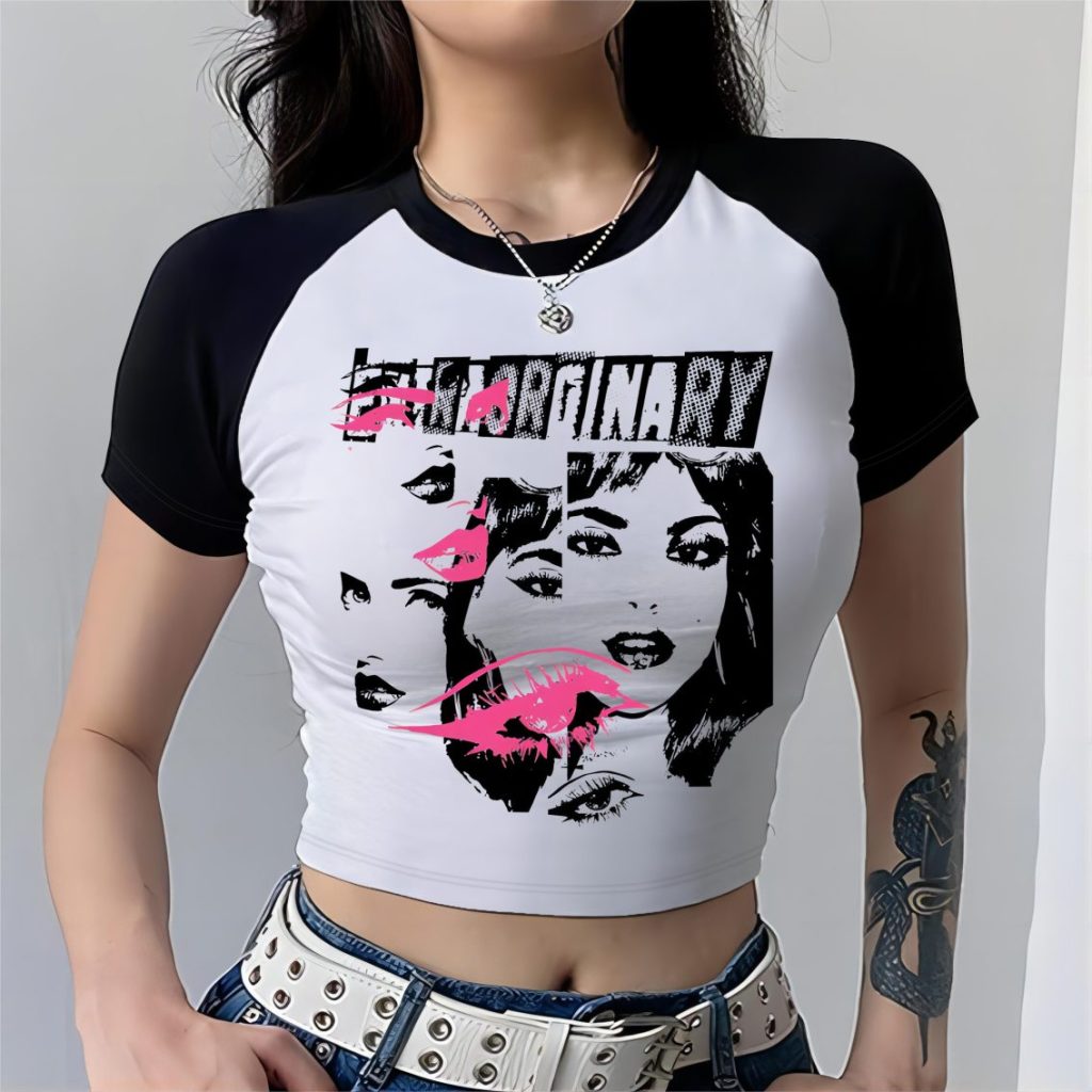 Pink Portrait Print Off-Shoulder Top