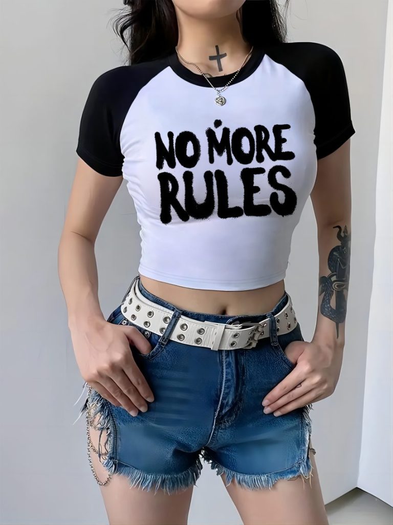 Black Letter Print Halter Tee