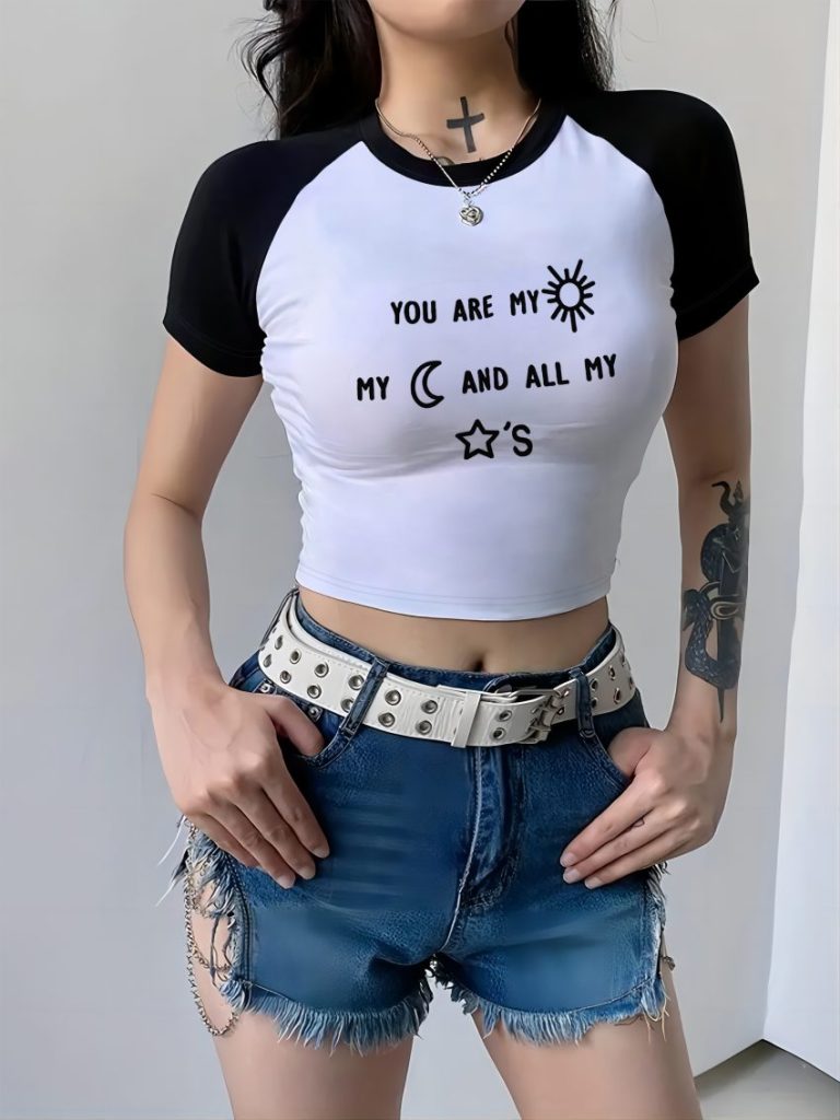 Gray Letter Print Halter Tee