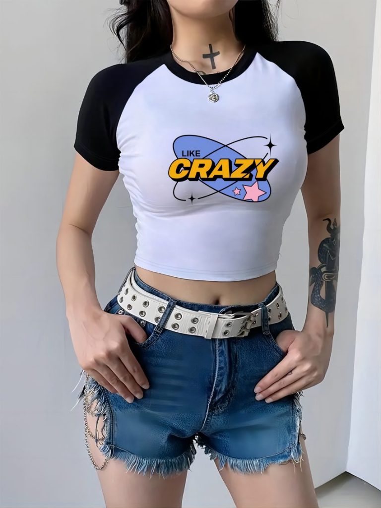 Gray Flag Print Crew Tee