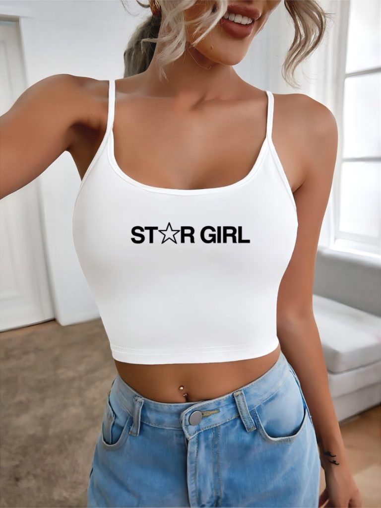 White Star Print V-Neck Top